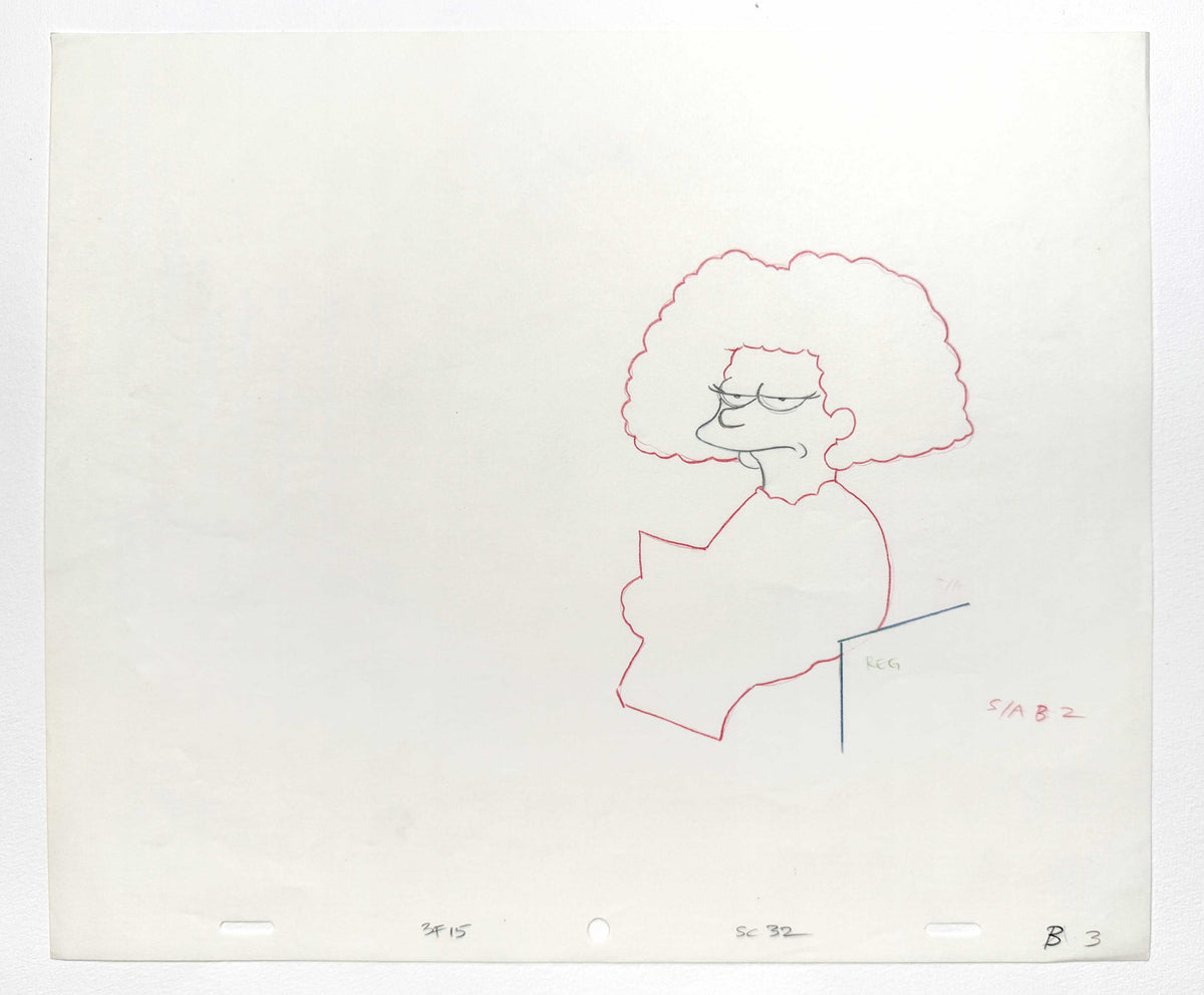 The SIMPSONS Original Animation Production Art Drawing of Selma Bouvier. For sale on FLIP Gallery