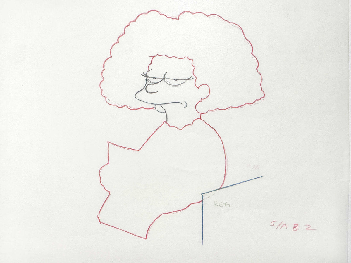 The SIMPSONS Original Animation Production Art Drawing of Selma Bouvier. For sale on FLIP Gallery