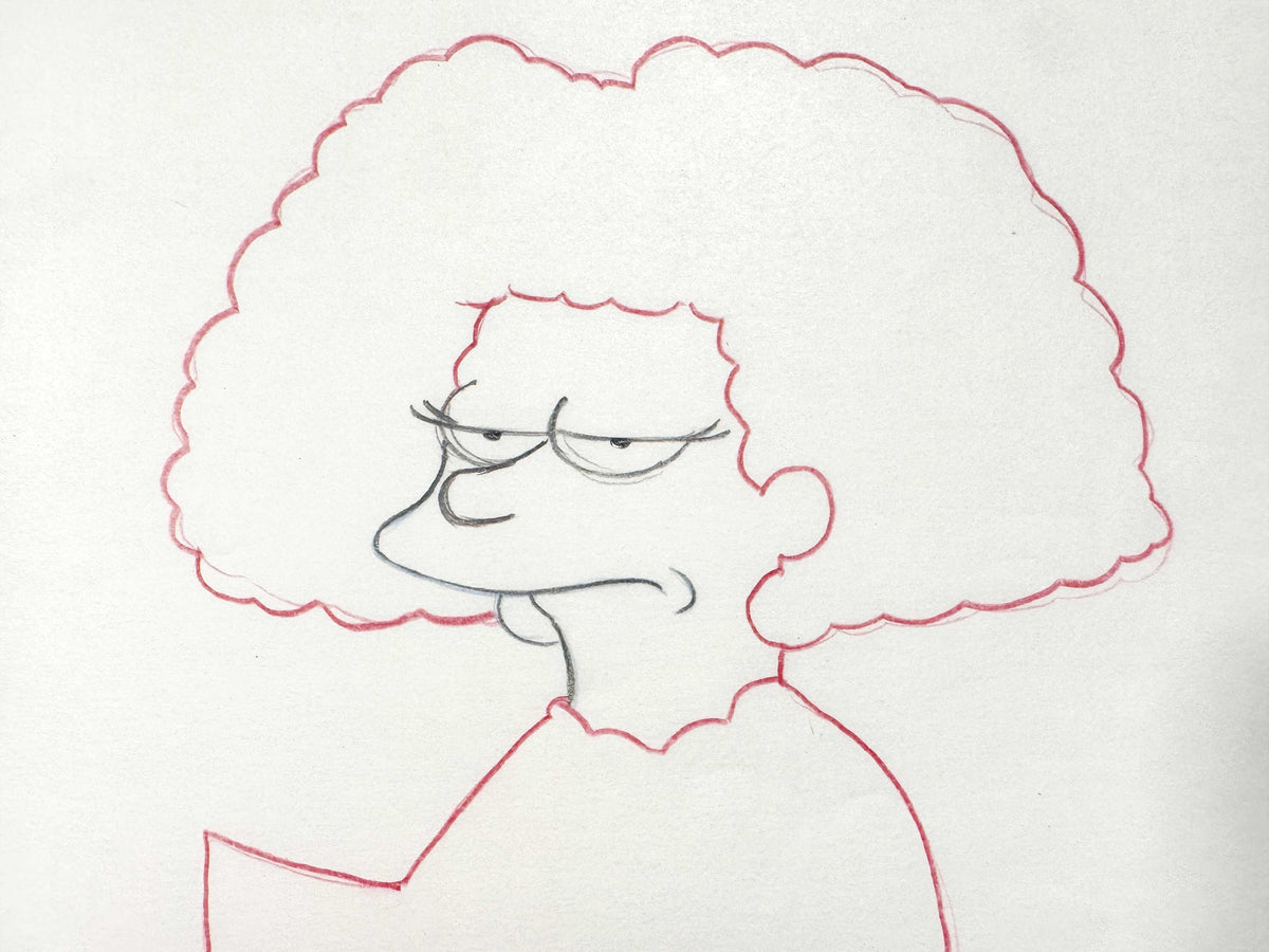 The SIMPSONS Original Animation Production Art Drawing of Selma Bouvier. For sale on FLIP Gallery