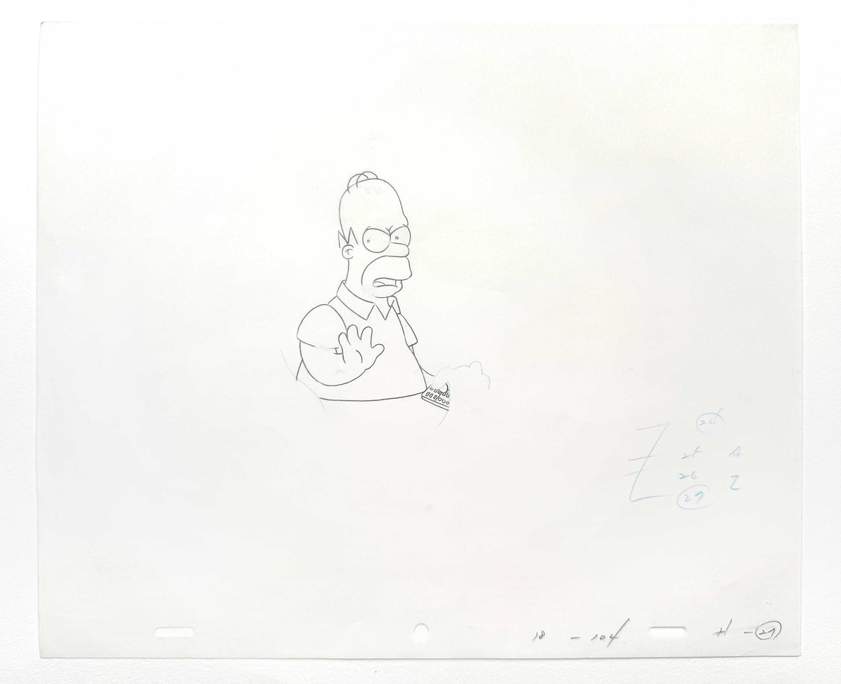 The SIMPSONS Original Animation Production Art Drawing of Homer Simpson. For sale on FLIP Gallery