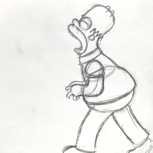 The SIMPSONS : Original Production Used Animation Rough Artwork Drawing of Homer Simpson. For sale on FLIP Gallery