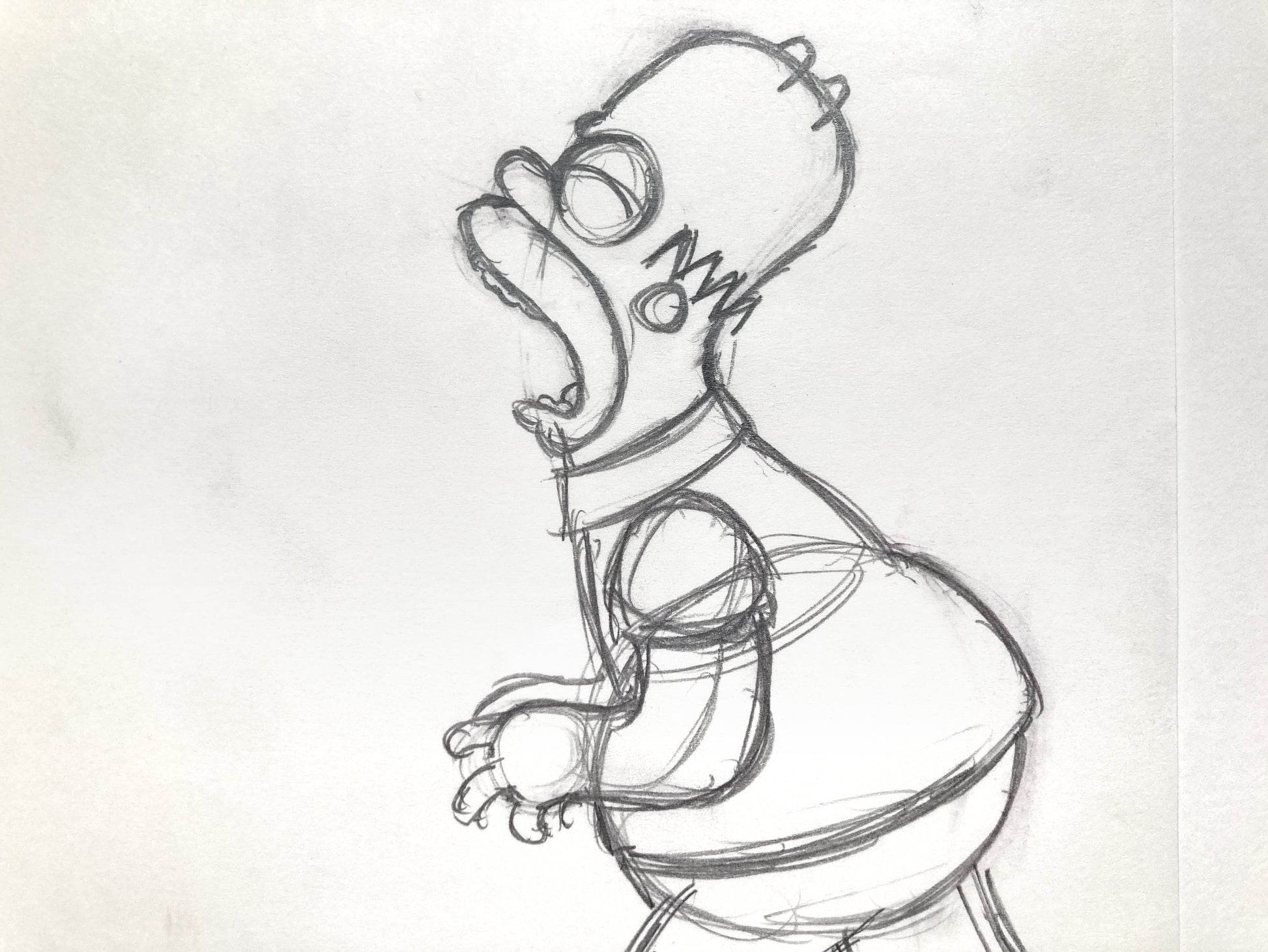 The SIMPSONS : Original Production Used Animation Rough Artwork Drawing of Homer Simpson. For sale on FLIP Gallery