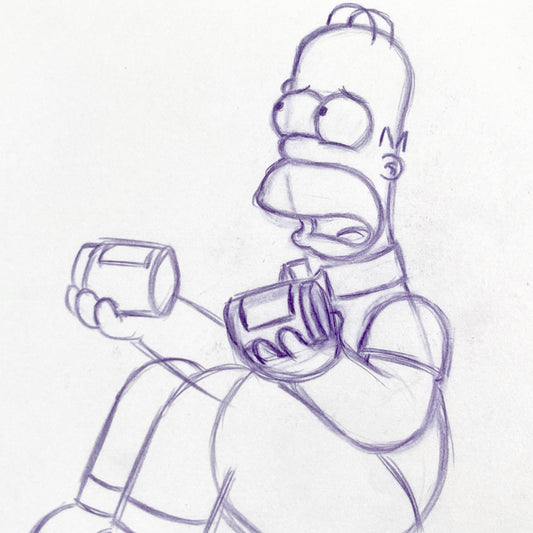 The SIMPSONS : Original Production Used Animation Rough Artwork Drawing of Homer Simpson. For sale on FLIP Gallery