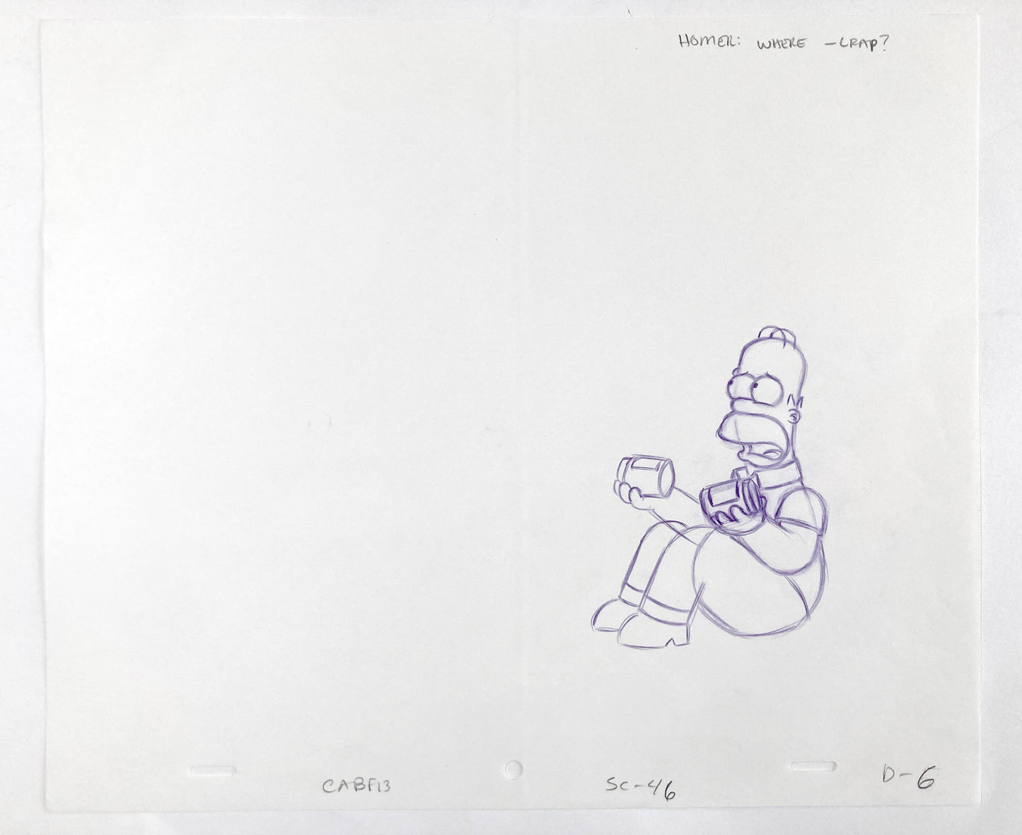 The SIMPSONS : Original Production Used Animation Rough Artwork Drawing of Homer Simpson. For sale on FLIP Gallery