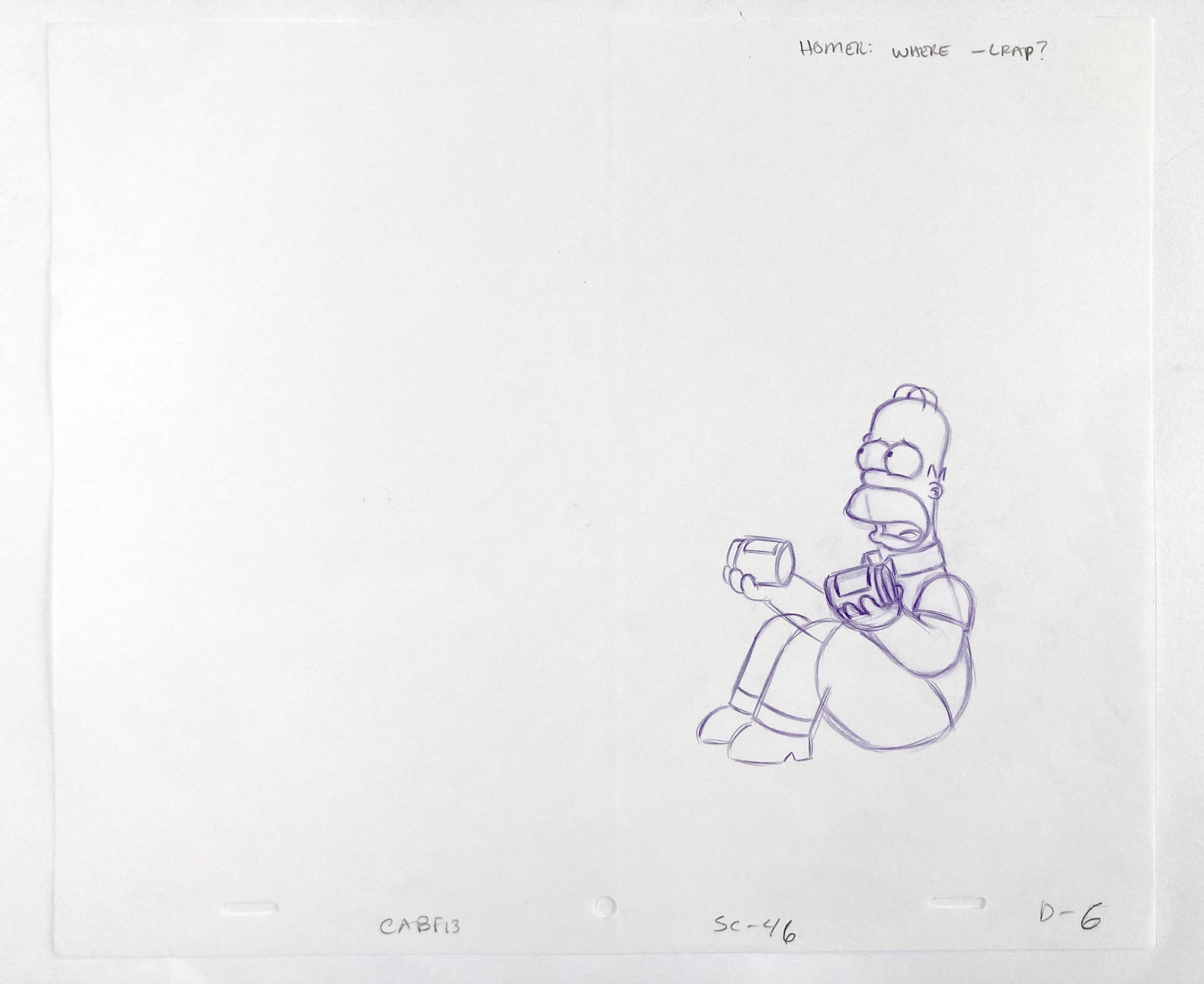 The SIMPSONS : Original Production Used Animation Rough Artwork Drawing of Homer Simpson. For sale on FLIP Gallery