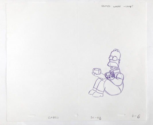 The SIMPSONS : Original Production Used Animation Rough Artwork Drawing of Homer Simpson. For sale on FLIP Gallery