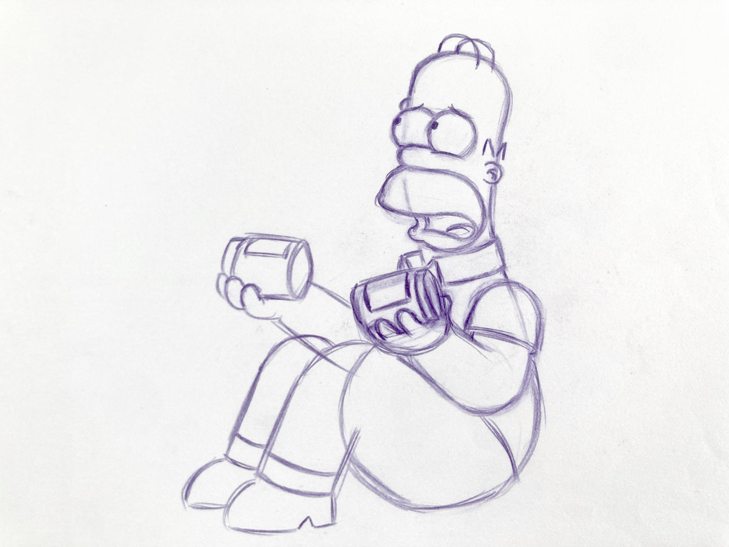 The SIMPSONS : Original Production Used Animation Rough Artwork Drawing of Homer Simpson. For sale on FLIP Gallery