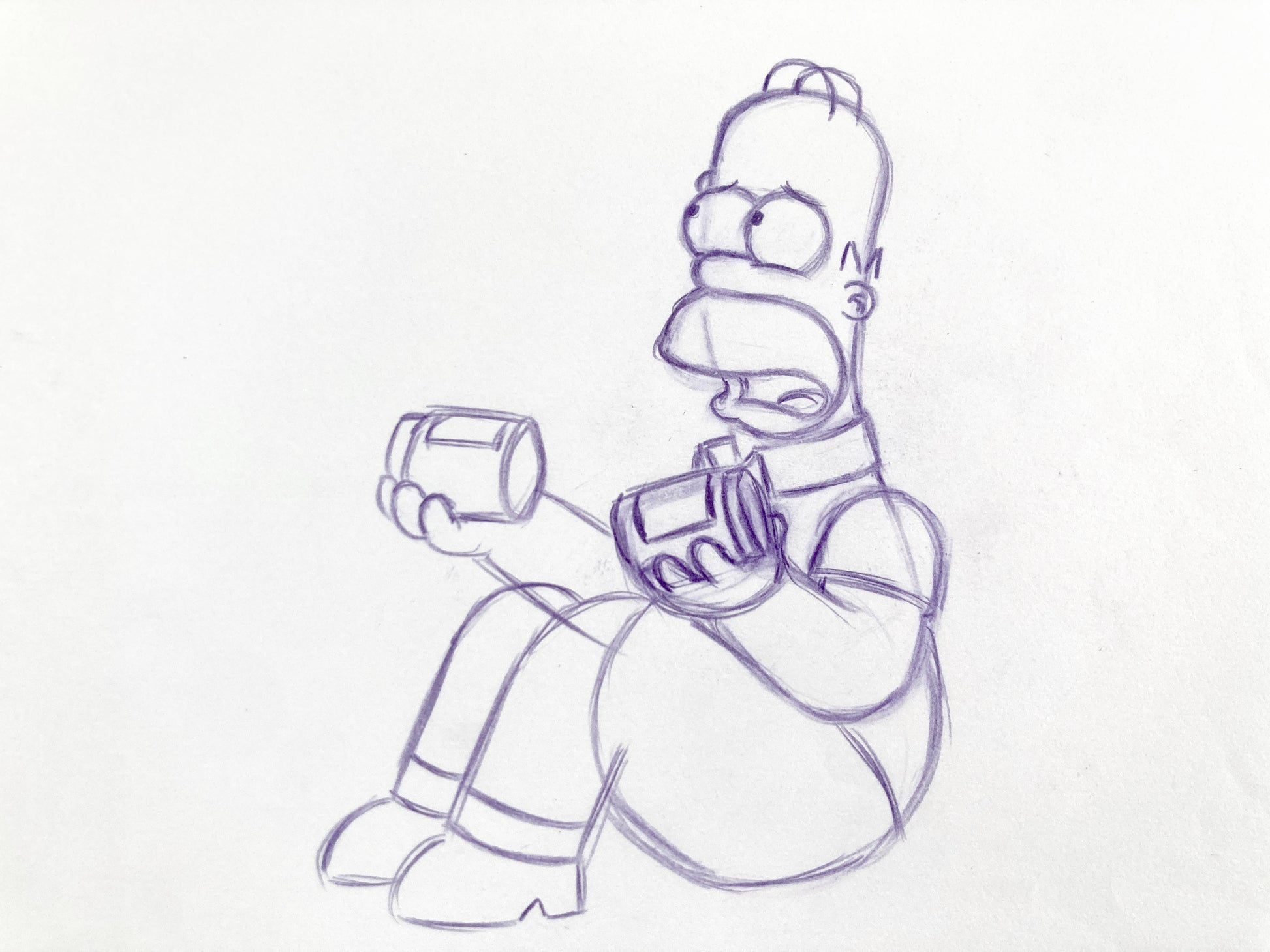 The SIMPSONS : Original Production Used Animation Rough Artwork Drawing of Homer Simpson. For sale on FLIP Gallery