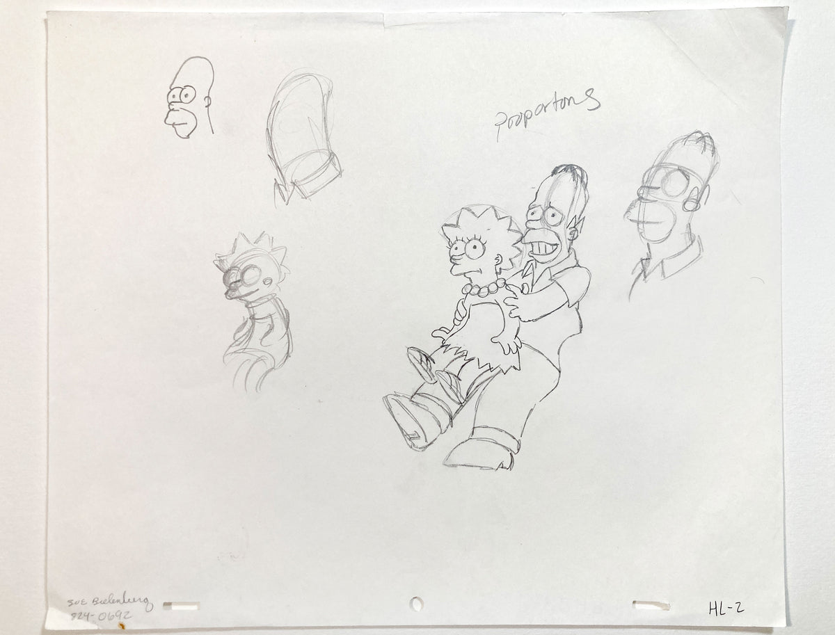 The SIMPSONS - Early Original Production Used Animation Artwork Drawing of Homer and Lisa Simpson. For sale on FLIP Gallery