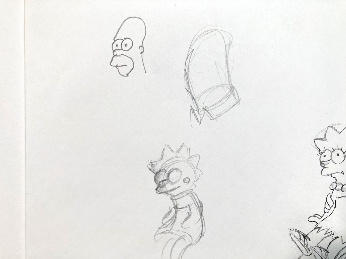 The SIMPSONS - Early Original Production Used Animation Artwork Drawing of Homer and Lisa Simpson. For sale on FLIP Gallery