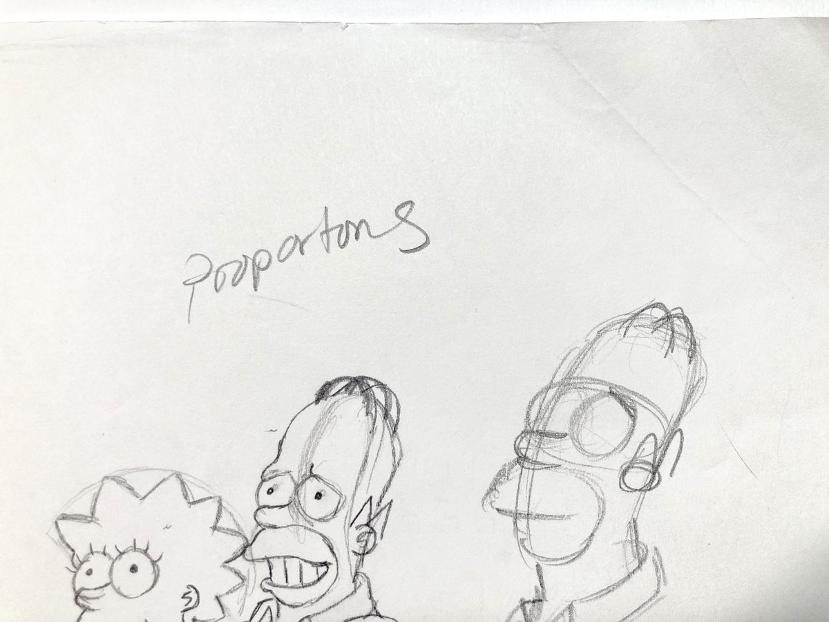 The SIMPSONS - Early Original Production Used Animation Artwork Drawing of Homer and Lisa Simpson. For sale on FLIP Gallery