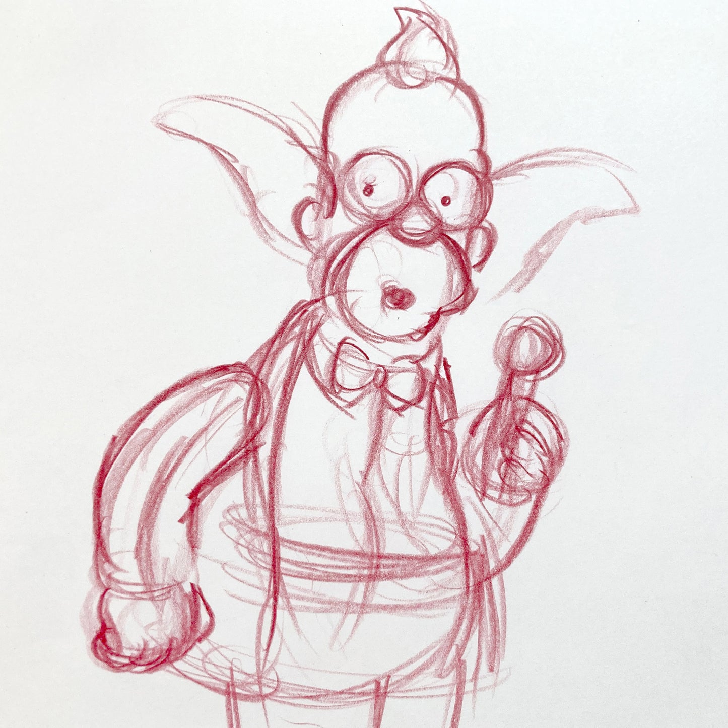 The Simpsons : Original Production Used Rough Animation Drawing of Krusty the Clown. For sale on FLIP Gallery