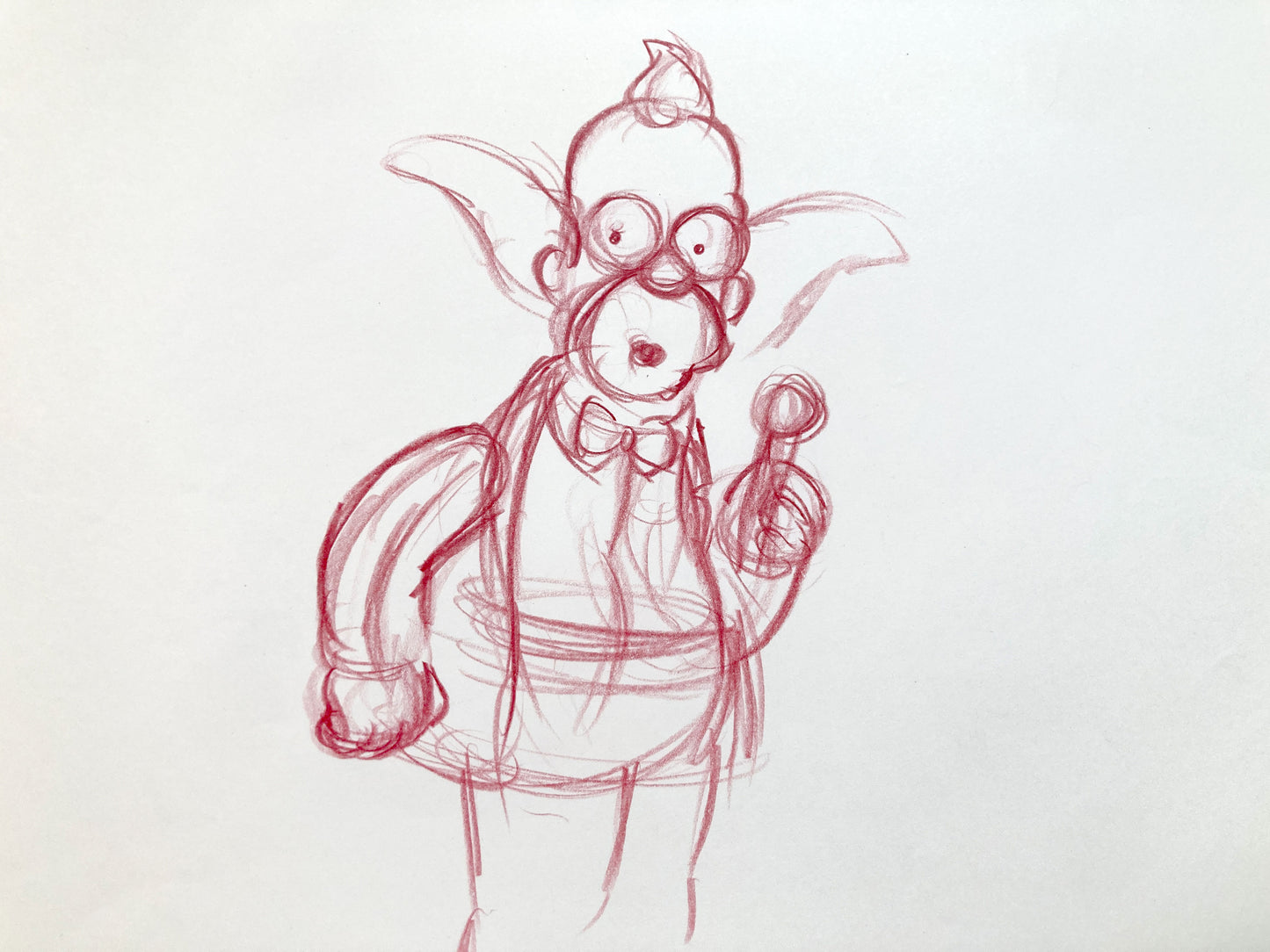 The Simpsons : Original Production Used Rough Animation Drawing of Krusty the Clown. For sale on FLIP Gallery