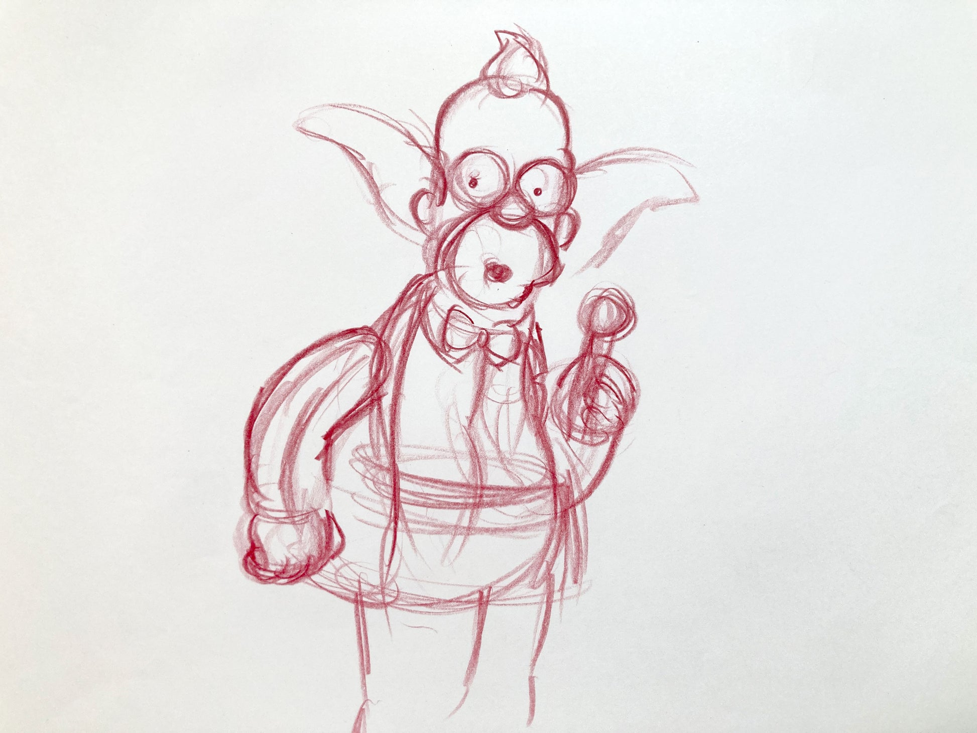 The Simpsons : Original Production Used Rough Animation Drawing of Krusty the Clown. For sale on FLIP Gallery
