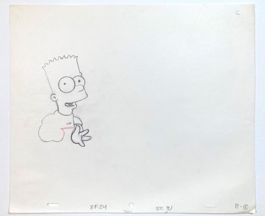The SIMPSONS : Original Animation Production Drawing of Bart Simpson. For sale on FLIP Gallery