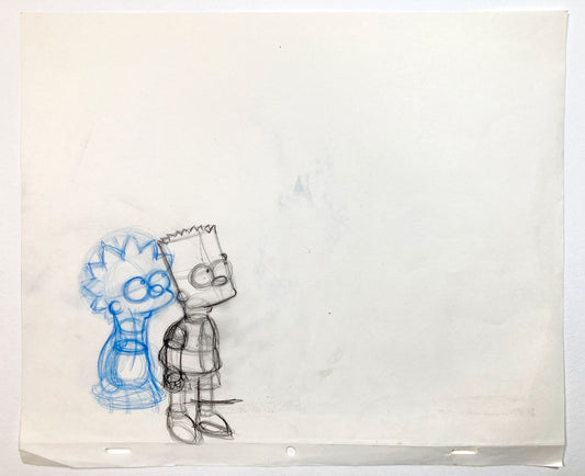 The Simpsons : Original Rough Animation Drawing of Bart and Lisa Simpson (1990’s). For sale on FLIP Gallery