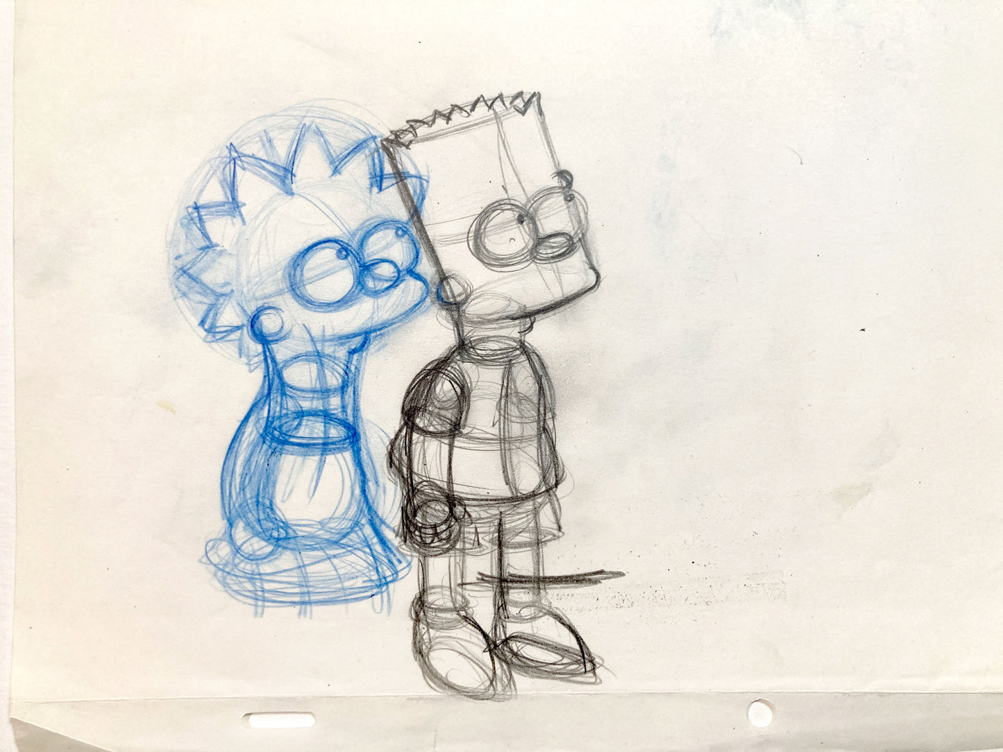 The Simpsons : Original Rough Animation Drawing of Bart and Lisa Simpson (1990’s). For sale on FLIP Gallery