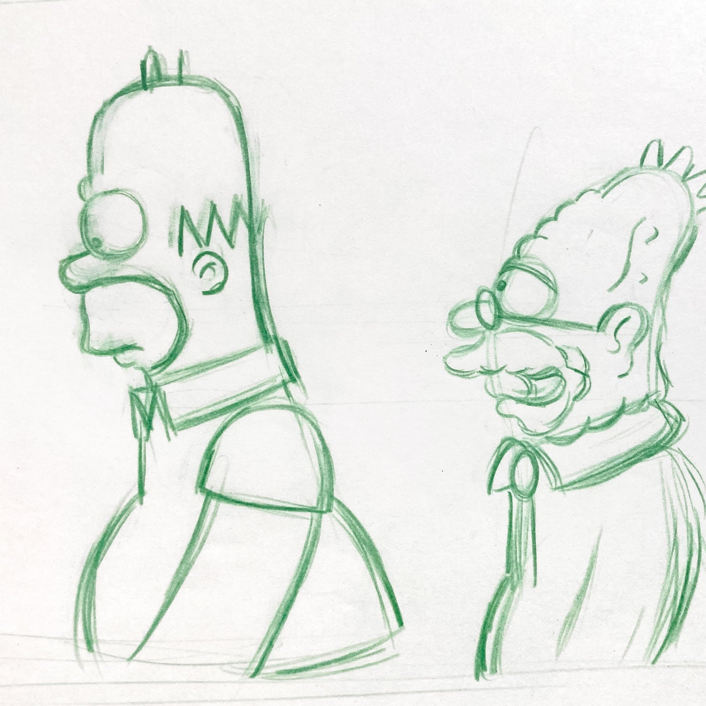 The SIMPSONS : Original Animation Production Drawing of Homer and Grampa Simpson (2000's). For sale on FLIP Gallery