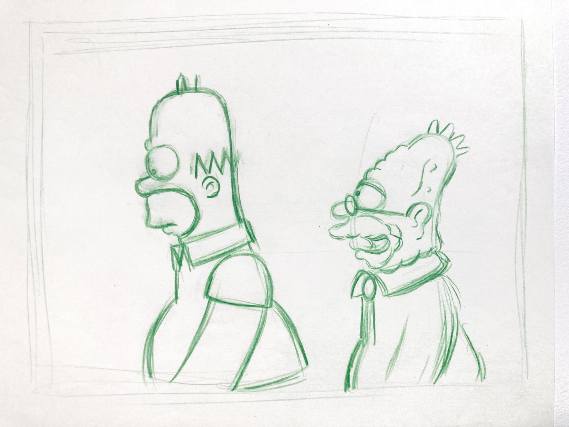 The SIMPSONS : Original Animation Production Drawing of Homer and Grampa Simpson (2000's). For sale on FLIP Gallery