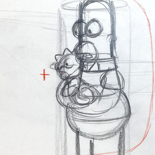 The Simpsons : Original Production Layout Drawing of Homer and Maggie Simpson (1990’s). For sale on FLIP Gallery