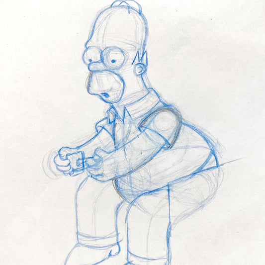 The SIMPSONS : Early Original Production Used Animation Artwork Drawing of Homer Simpson. For sale on FLIP Gallery