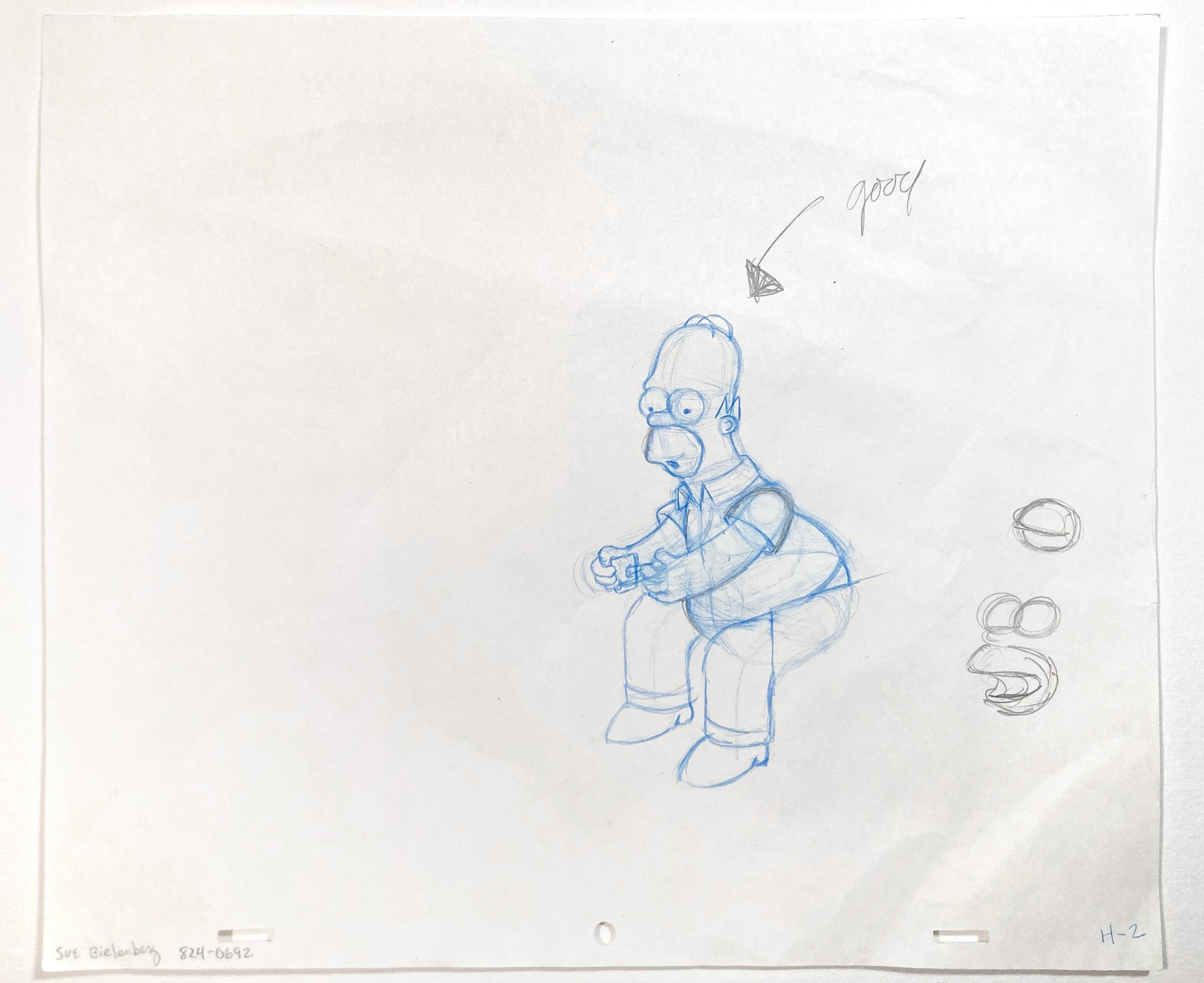 The SIMPSONS : Early Original Production Used Animation Artwork Drawing of Homer Simpson. For sale on FLIP Gallery