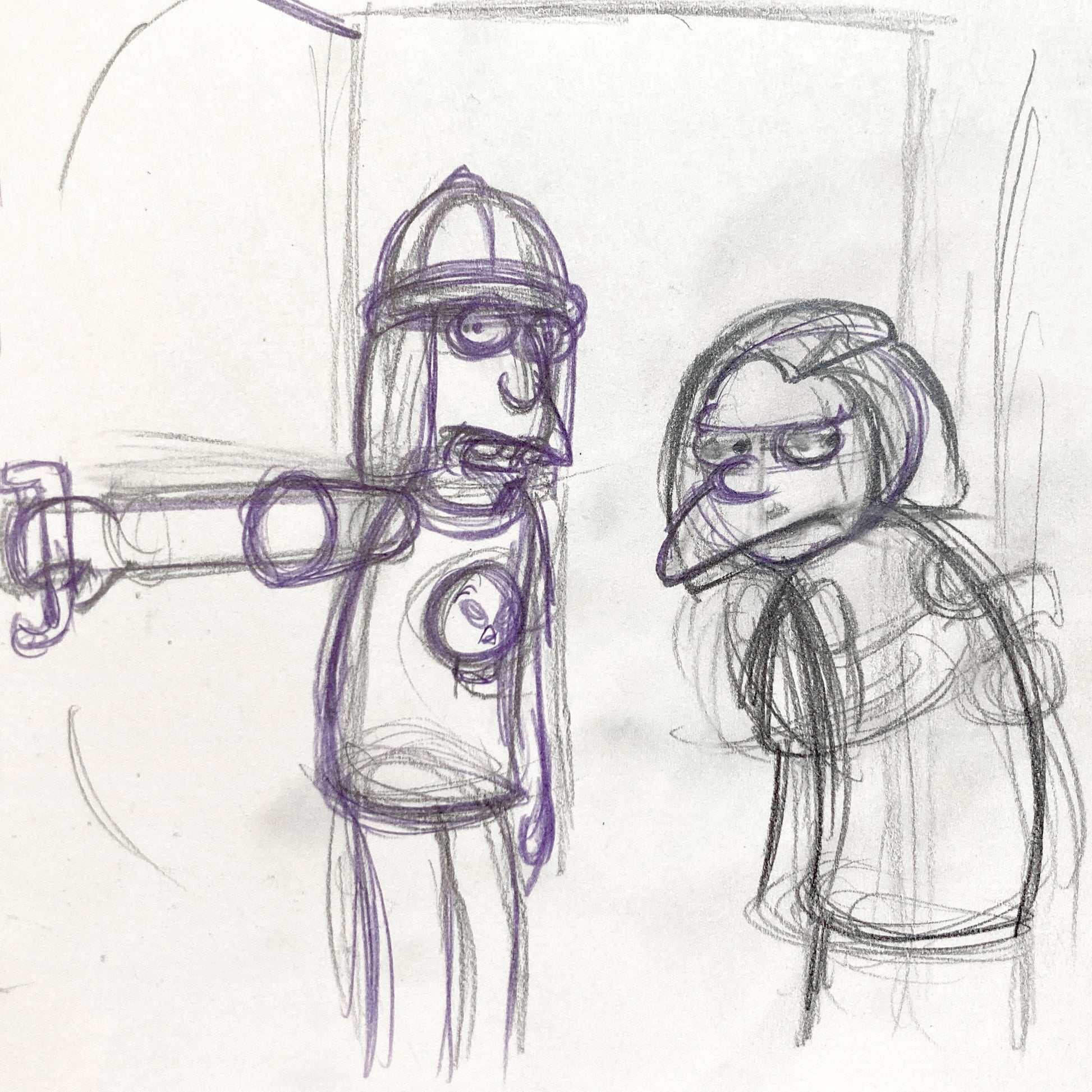 The Simpsons Original Animation Production Rough Drawing of Jimbo Jones and Dolph. For sale on FLIP Gallery