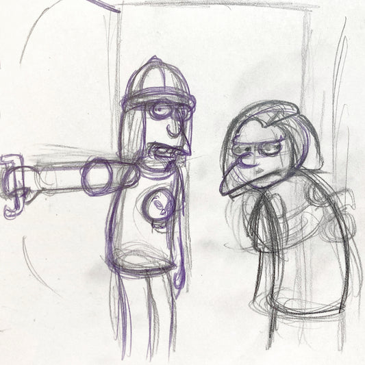The Simpsons Original Animation Production Rough Drawing of Jimbo Jones and Dolph. For sale on FLIP Gallery
