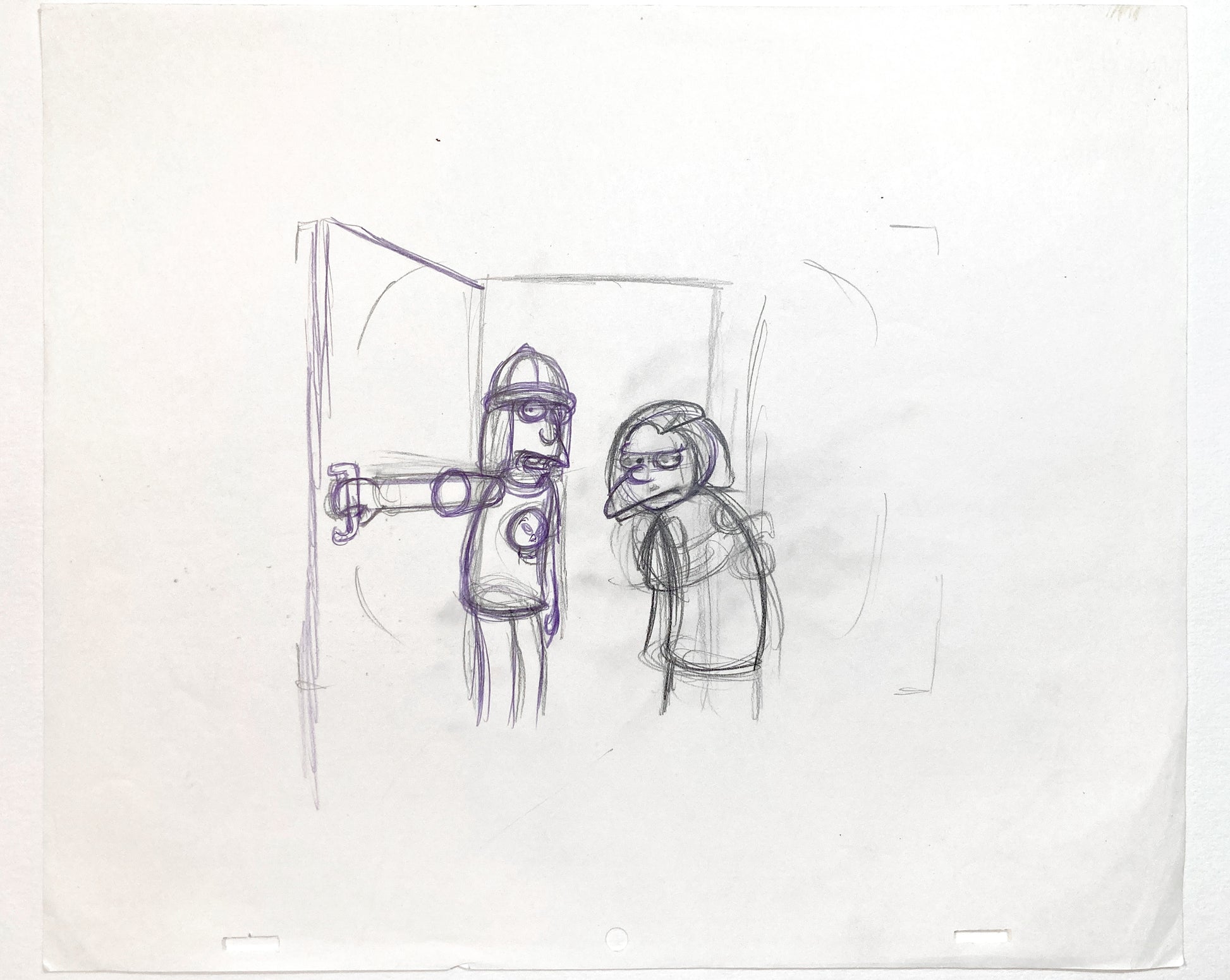 The Simpsons Original Animation Production Rough Drawing of Jimbo Jones and Dolph. For sale on FLIP Gallery