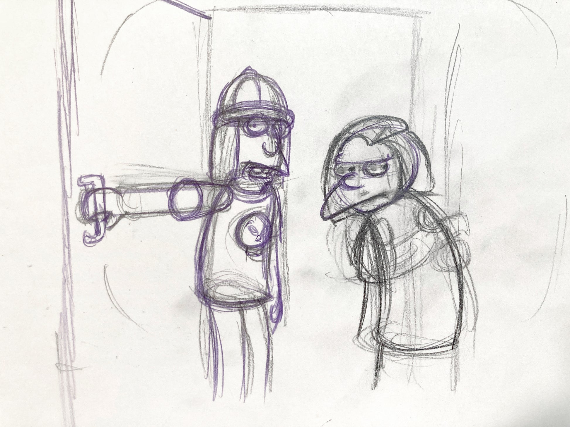 The Simpsons Original Animation Production Rough Drawing of Jimbo Jones and Dolph. For sale on FLIP Gallery