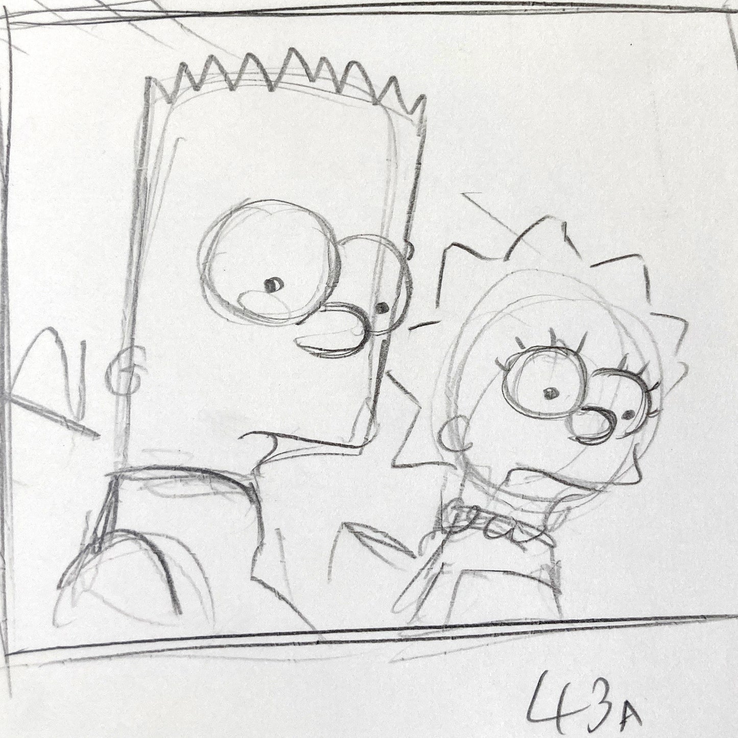 The SIMPSONS : Original Production Used Rough Layout Drawing of Bart, Lisa, Maggie and Marge Simpson (Matt Groening). For sale on FLIP Gallery