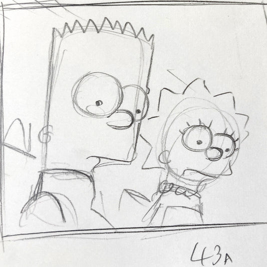 The SIMPSONS : Original Production Used Rough Layout Drawing of Bart, Lisa, Maggie and Marge Simpson (Matt Groening). For sale on FLIP Gallery