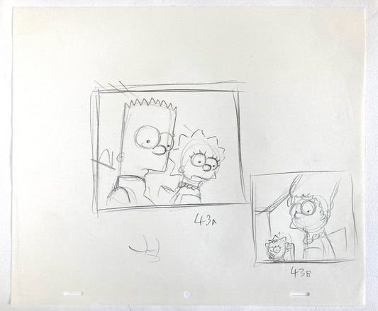 The SIMPSONS : Original Production Used Rough Layout Drawing of Bart, Lisa, Maggie and Marge Simpson (Matt Groening). For sale on FLIP Gallery
