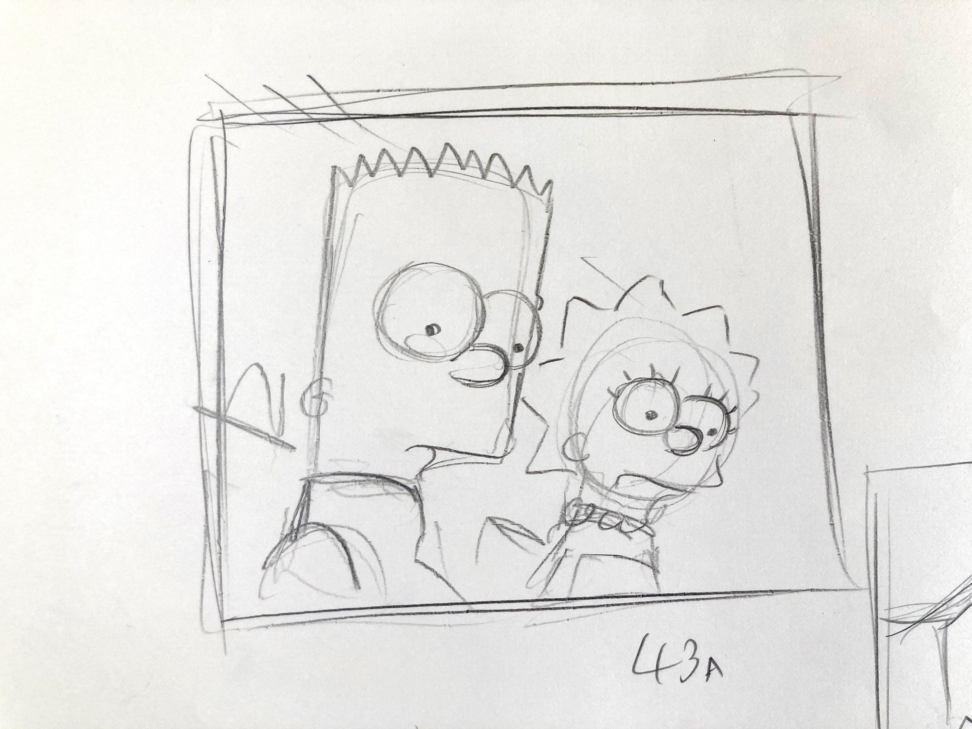 The SIMPSONS : Original Production Used Rough Layout Drawing of Bart, Lisa, Maggie and Marge Simpson (Matt Groening). For sale on FLIP Gallery