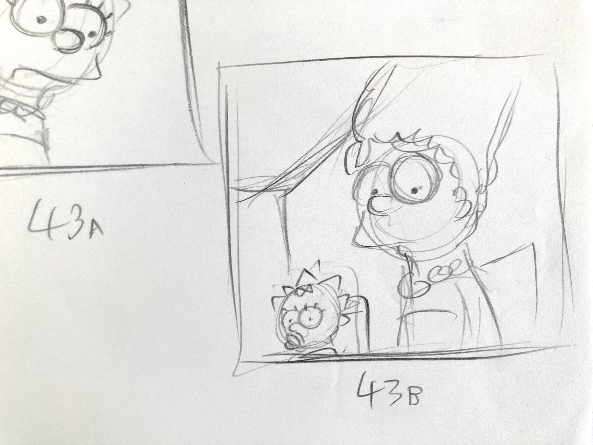 The SIMPSONS : Original Production Used Rough Layout Drawing of Bart, Lisa, Maggie and Marge Simpson (Matt Groening). For sale on FLIP Gallery