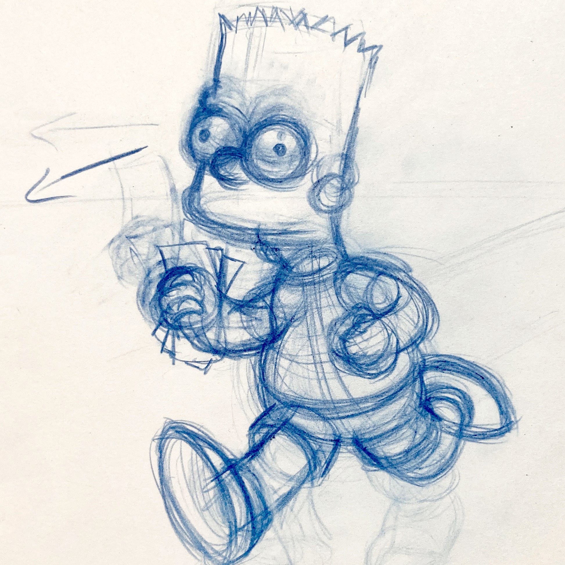 The SIMPSONS : Original Production Used Animation Rough Drawing of Bart Simpson. For sale on FLIP Gallery