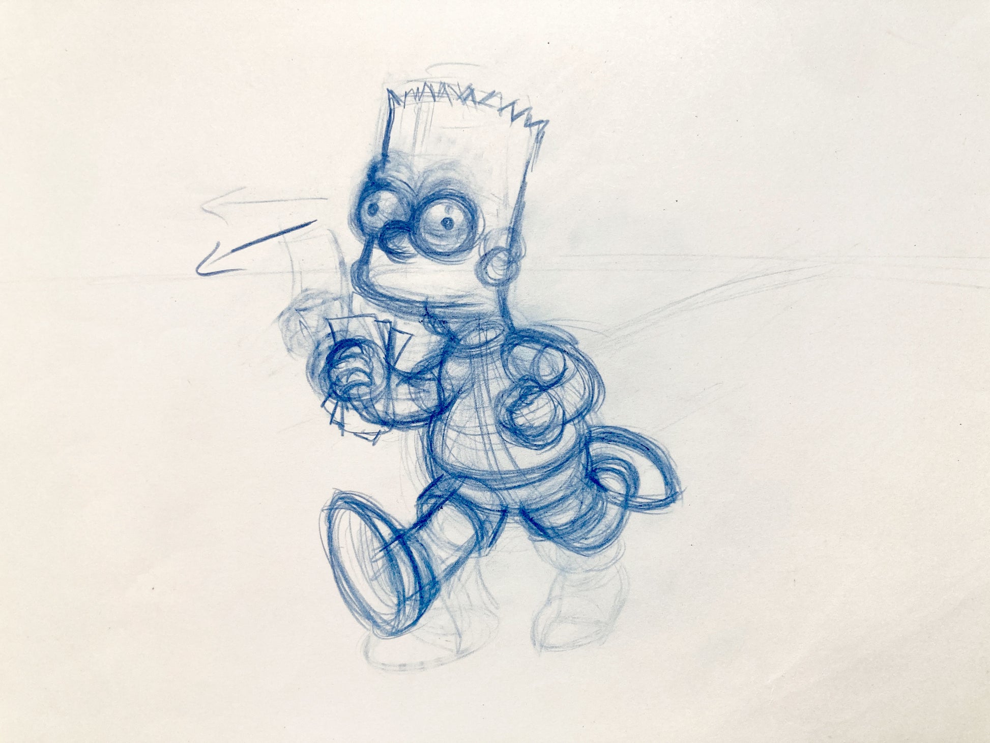 The SIMPSONS : Original Production Used Animation Rough Drawing of Bart Simpson. For sale on FLIP Gallery