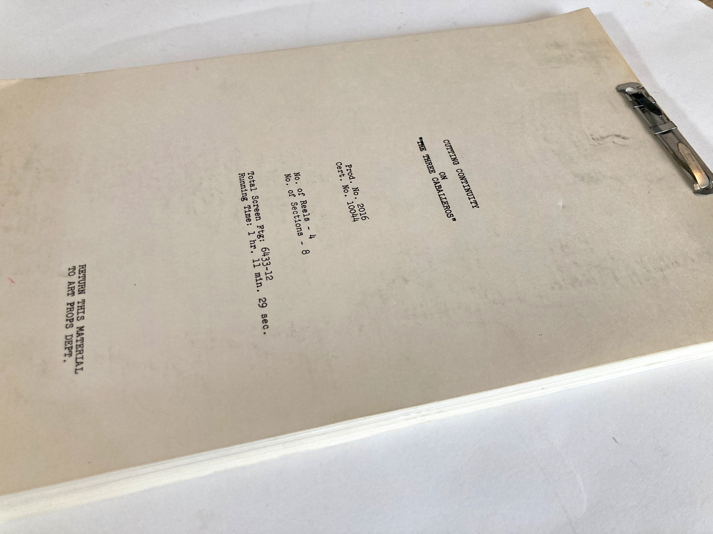 The Three Caballeros - Original 1944 Script from Walt Disney Productions. For sale on FLIP Gallery