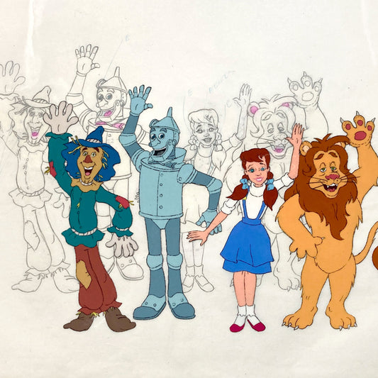 The Wizard of Oz : Dorothy, Scarecrow, Cowardly Lion, and Tin Man Original Production Cel with Matching Animation Drawing (TV Series, 1990). For sale on FLIP Gallery