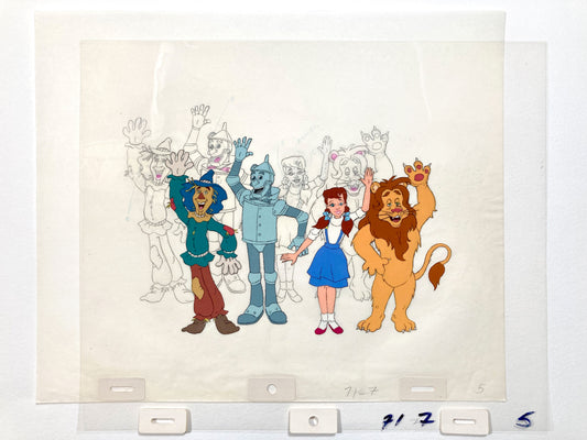 The Wizard of Oz : Dorothy, Scarecrow, Cowardly Lion, and Tin Man Original Production Cel with Matching Animation Drawing (TV Series, 1990). For sale on FLIP Gallery