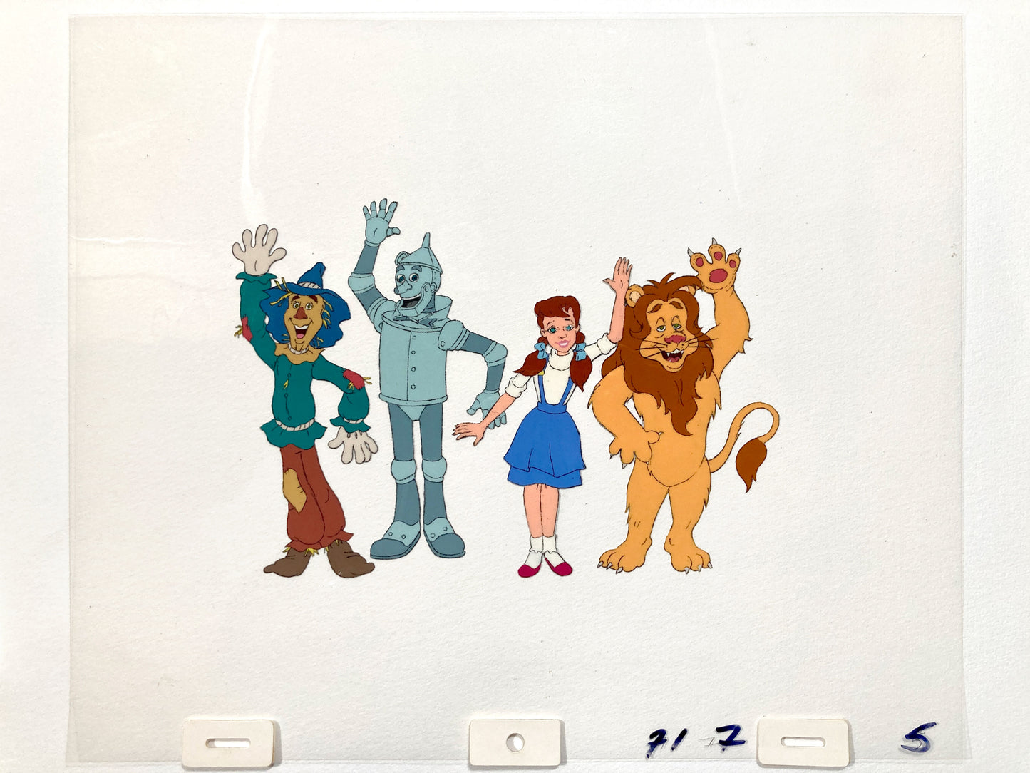 The Wizard of Oz : Dorothy, Scarecrow, Cowardly Lion, and Tin Man Original Production Cel with Matching Animation Drawing (TV Series, 1990). For sale on FLIP Gallery