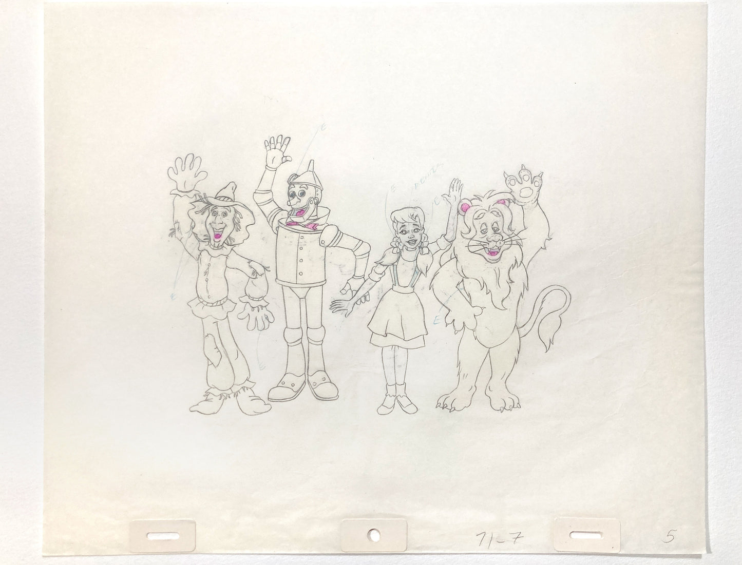 The Wizard of Oz : Dorothy, Scarecrow, Cowardly Lion, and Tin Man Original Production Cel with Matching Animation Drawing (TV Series, 1990). For sale on FLIP Gallery