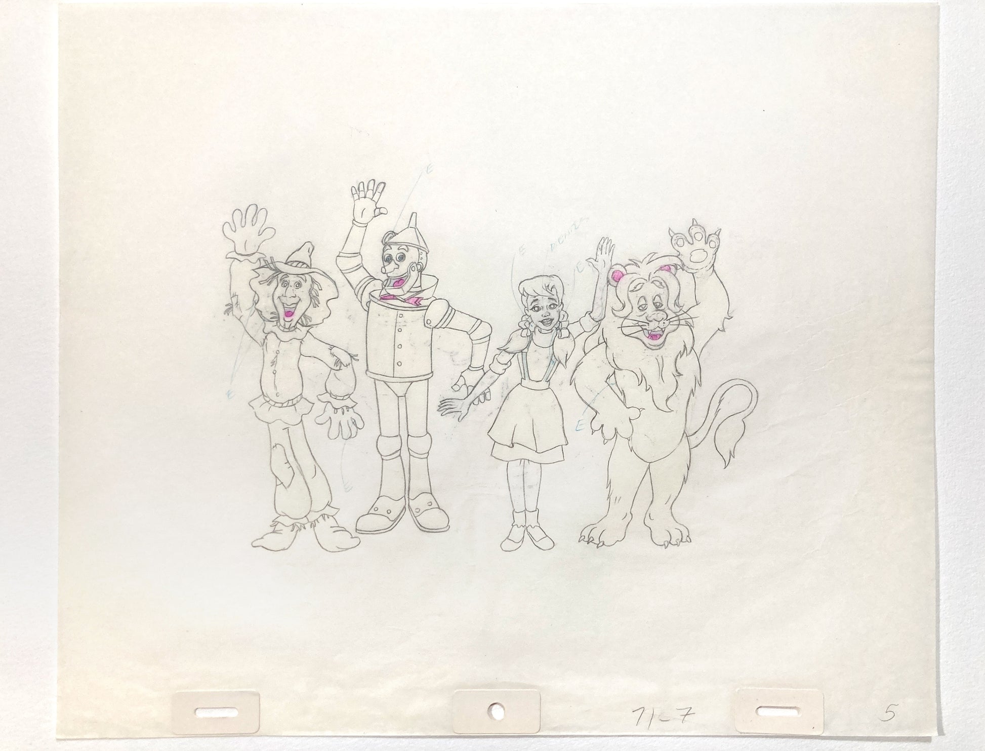 The Wizard of Oz : Dorothy, Scarecrow, Cowardly Lion, and Tin Man Original Production Cel with Matching Animation Drawing (TV Series, 1990). For sale on FLIP Gallery