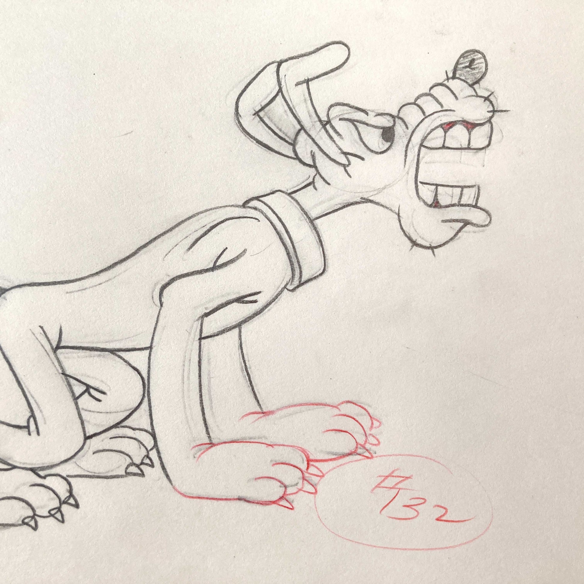 Puss Café - Original Production Used Drawing Featuring Pluto (Walt Disney, 1950). For sale on FLIP Gallery