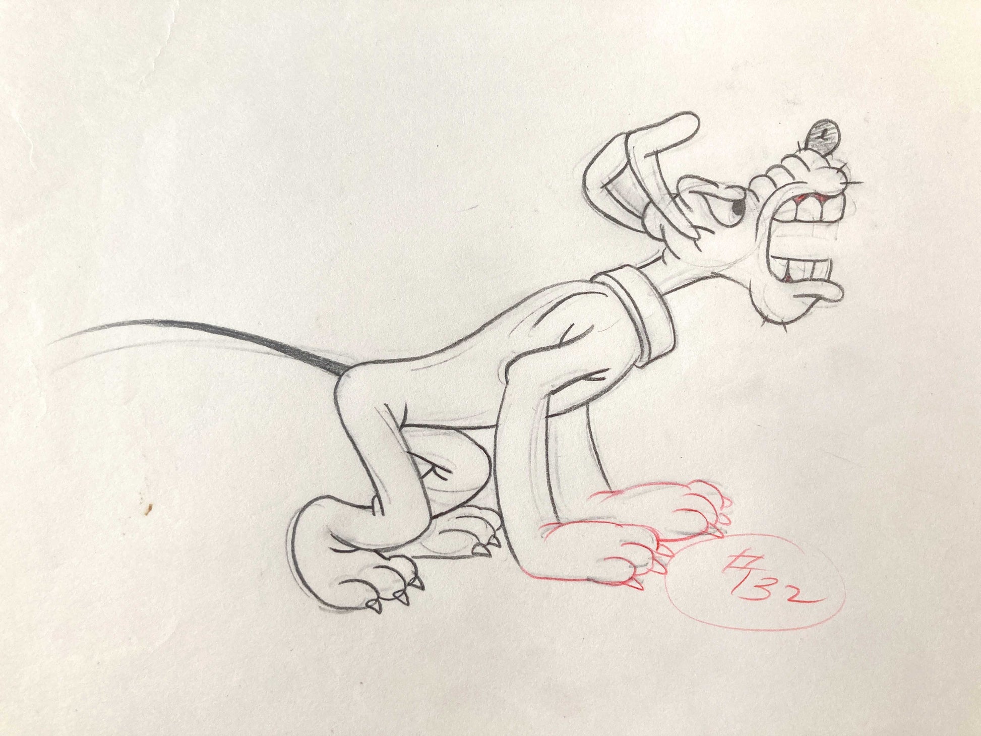 Puss Café - Original Production Used Drawing Featuring Pluto (Walt Disney, 1950). For sale on FLIP Gallery