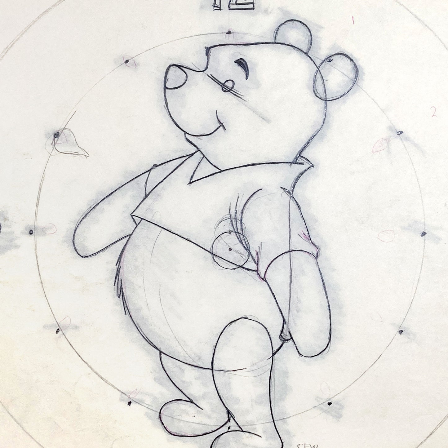 WINNIE THE POOH : Original Drawing for Watch Frame (Walt Disney, 1970s). For sale on FLIP Gallery