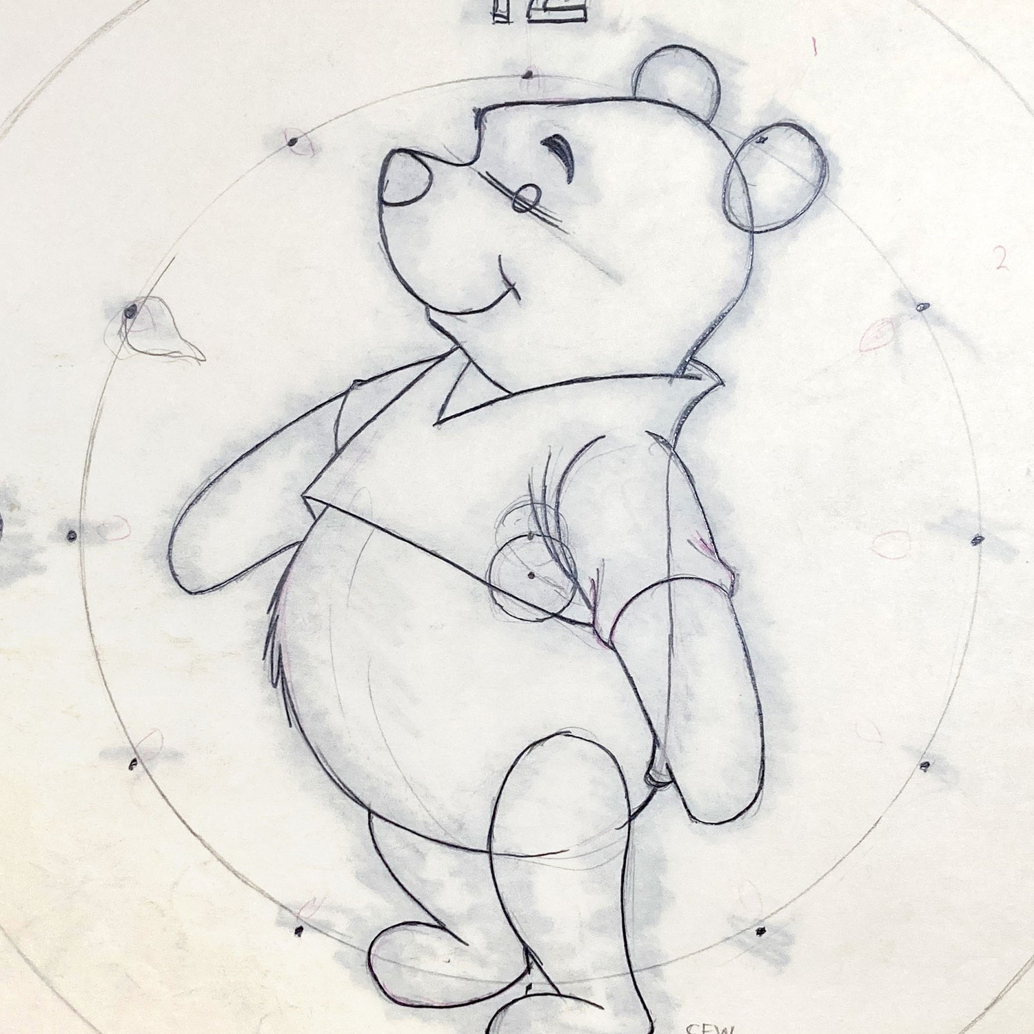 WINNIE THE POOH : Original Drawing for Watch Frame (Walt Disney, 1970s). For sale on FLIP Gallery