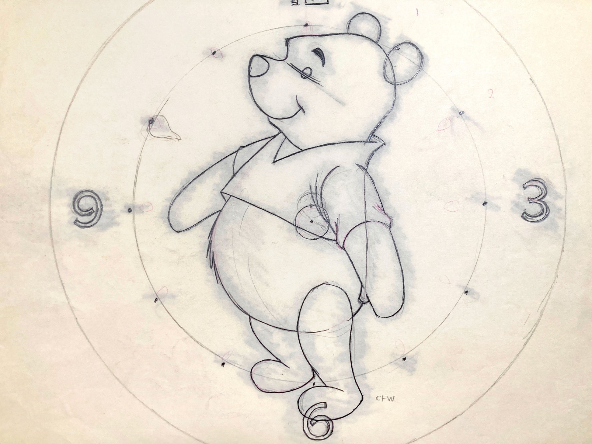WINNIE THE POOH : Original Drawing for Watch Frame (Walt Disney, 1970s). For sale on FLIP Gallery