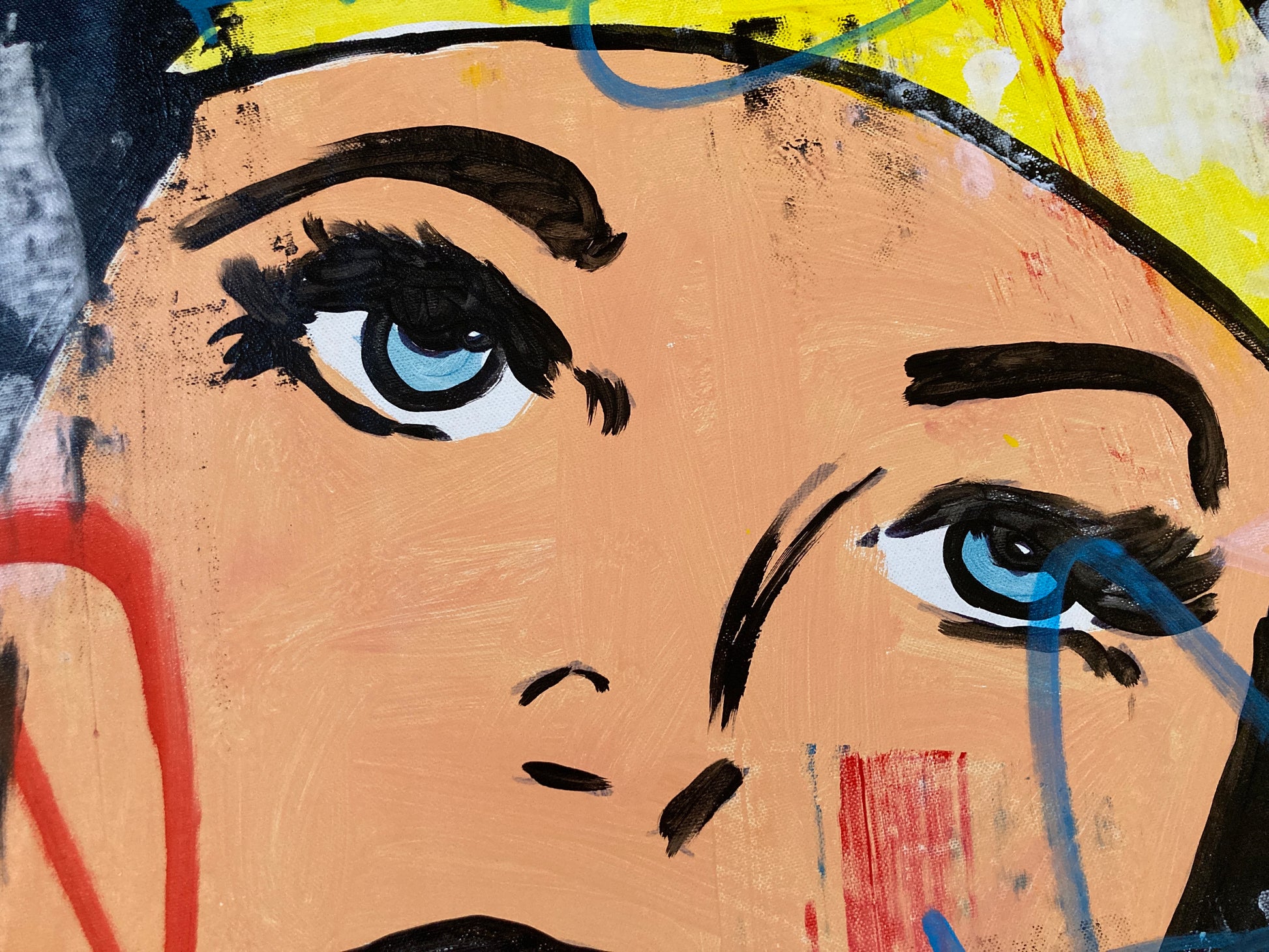 “Wonder Woman” (2024) by Freda People reinterprets this legendary icon through the lens of modern pop and urban art. For sale on FLIP Gallery