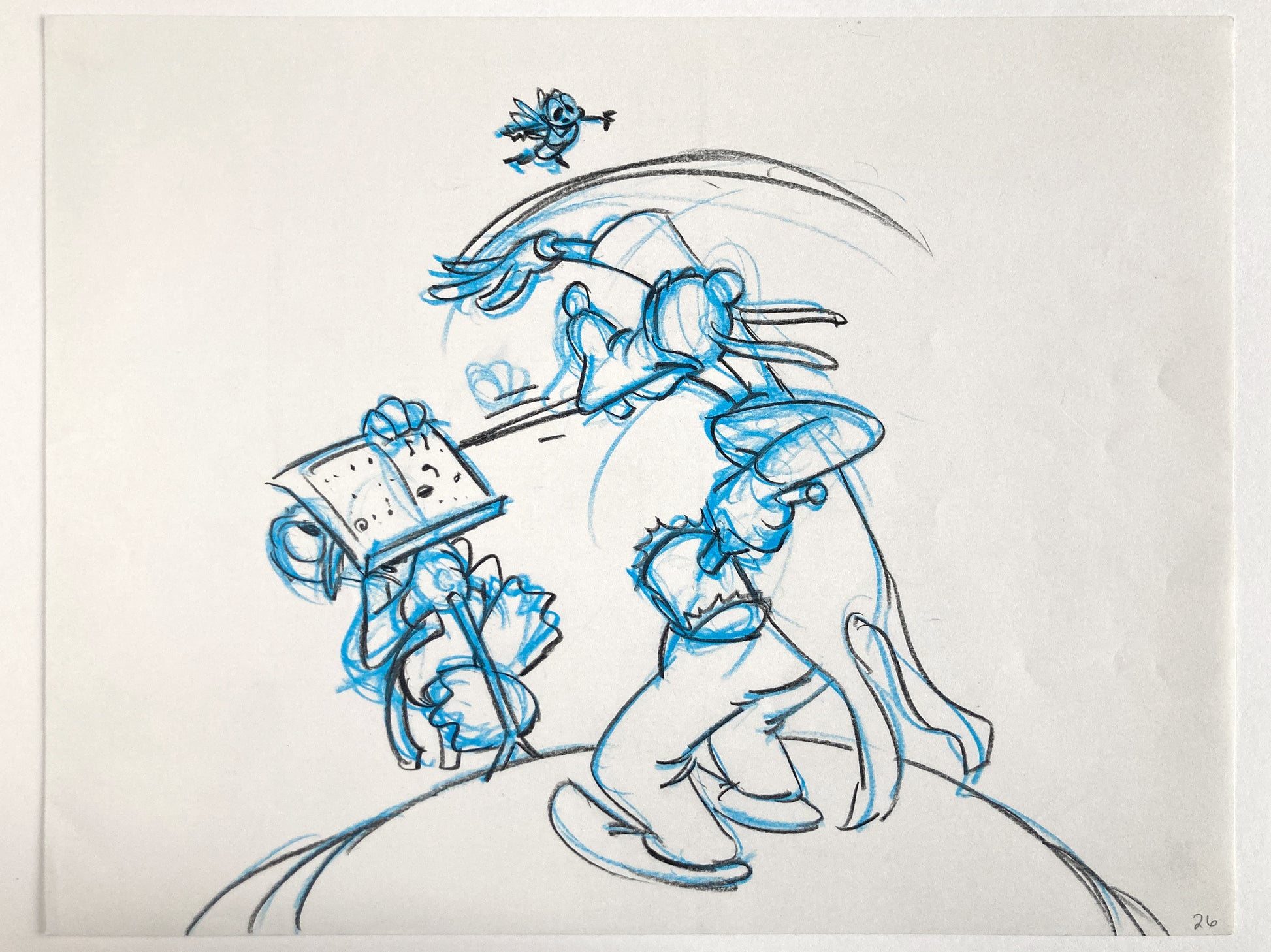 Who Framed Roger Rabbit : Goofy, Donald Duck, and Spike the Bee - Original Storyboard for Deleted Scene by Mark Kausler (Walt Disney/Amblin, 1988). For sale on FLIP Gallery